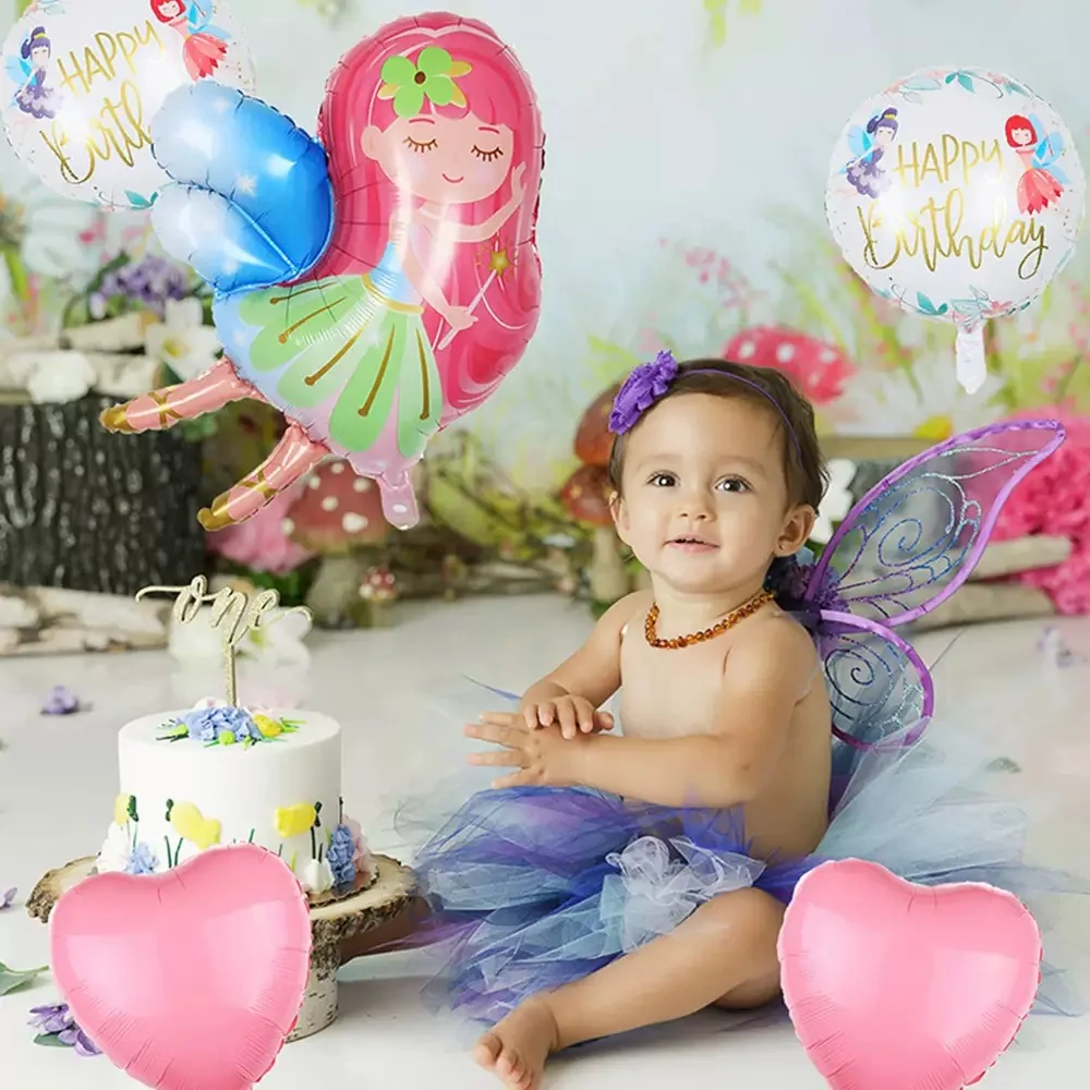 

5pcs Cute Fairy Fairy Balloons Girl Princess Birthday Party Decoration Aluminum Foil Balloons Pink Wing Fairy Balloons