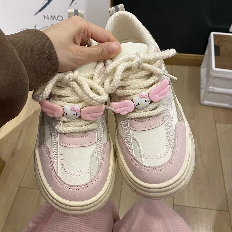 

Sanrio Hello Kittye, весенне-осенняя хлопковая обувь на толстой подошве, женская повседневная универсальная спортивная обувь для доски, праздничные подарки