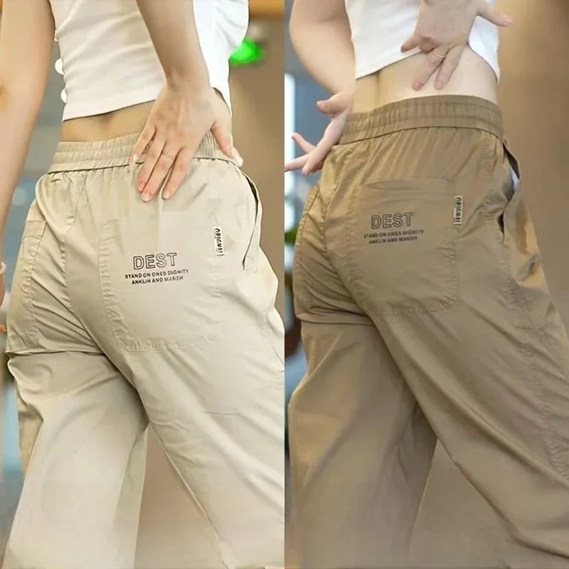 

Повседневная рабочая одежда из ледяного шелка, мужские свободные летние ультратонкие спортивные длинные брюки с манжетами, повседневные брюки, свободные брюки Y2k