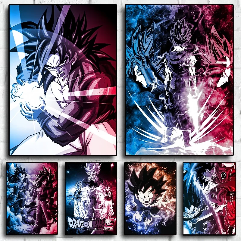 

Dragon Ball Anime Figure Hanging HD Painting Sun Wukong Super Saiyan Super Blue Free Extreme White God Anime Decoration Painting