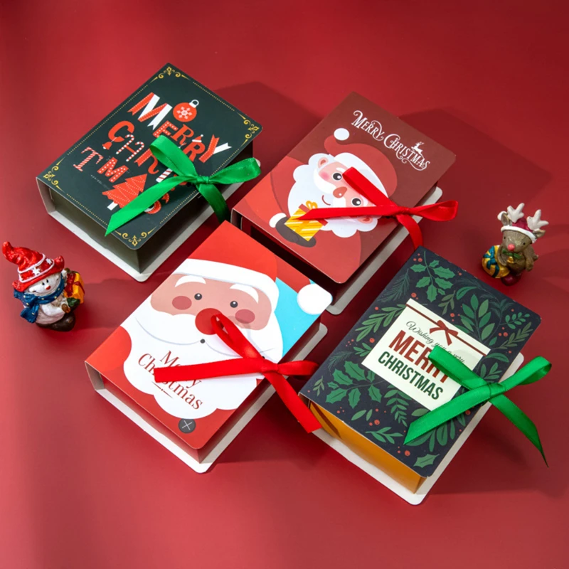 5Pcs Book Shape Merry Christmas Candy Boxes Bags Christmas Santa Claus Gift Box Navidad Natal Noel Party Decoration Supplies