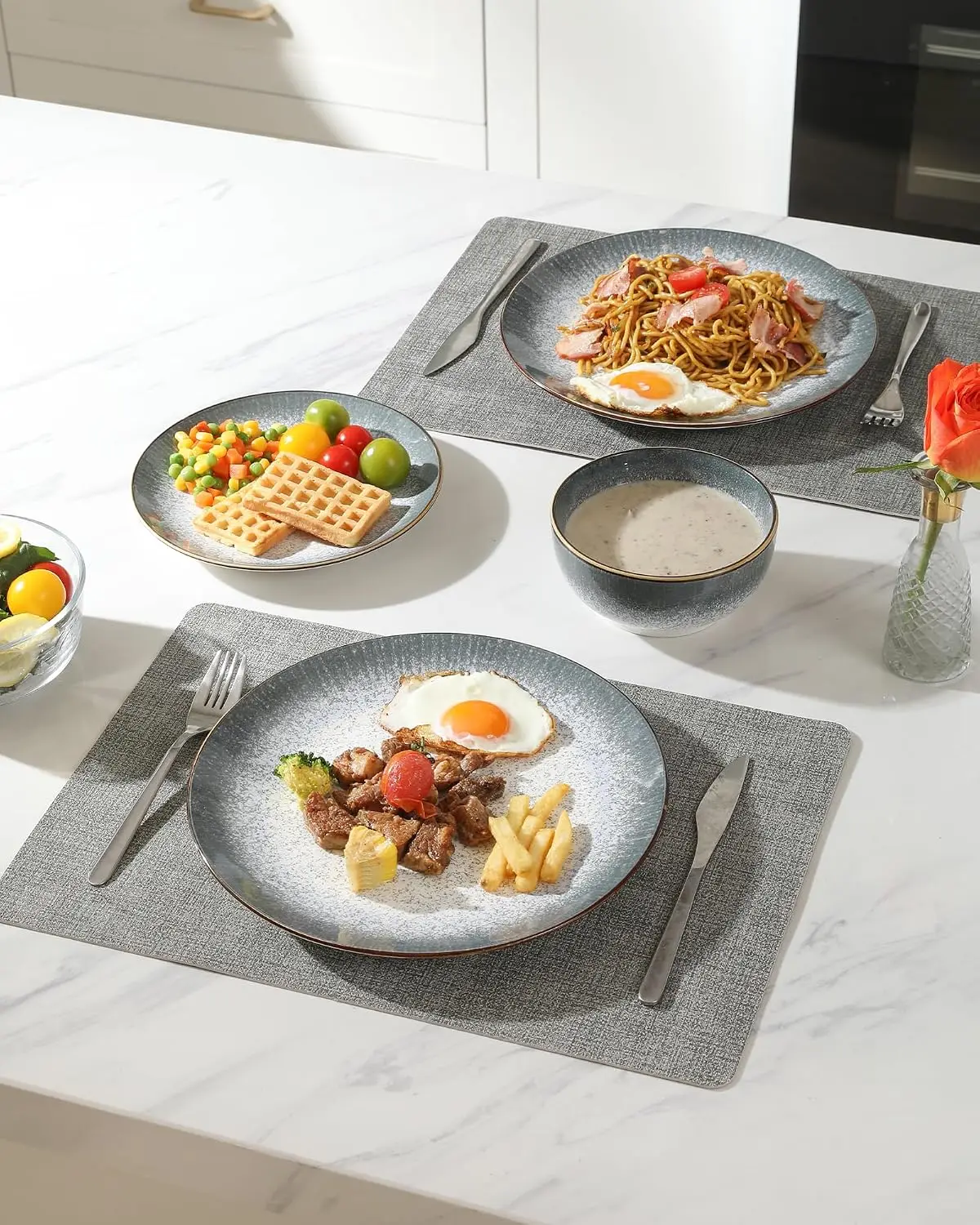 Dinnerware Sets Service for 4, 12 Pcs Porcelain Plates and Bowls Kitchen, Housewarming Gift, Chip Scratch Resistant Dish