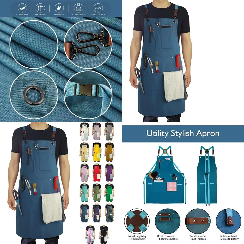 

Blue Multi-Pocket Canvas Apron for Kitchen, Work, Gardening, Painting, BBQ, Art & Carpentry, Sizes M-XXL