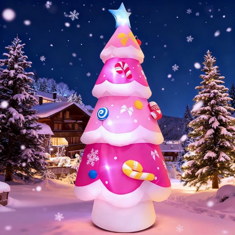 زينة وردية عملاقة قابلة للنفخ لشجرة عيد الميلاد أضواء LED نمط الحلوى في الهواء الطلق عطلة ساحة ديكور Airblown زينة عيد الميلاد #1