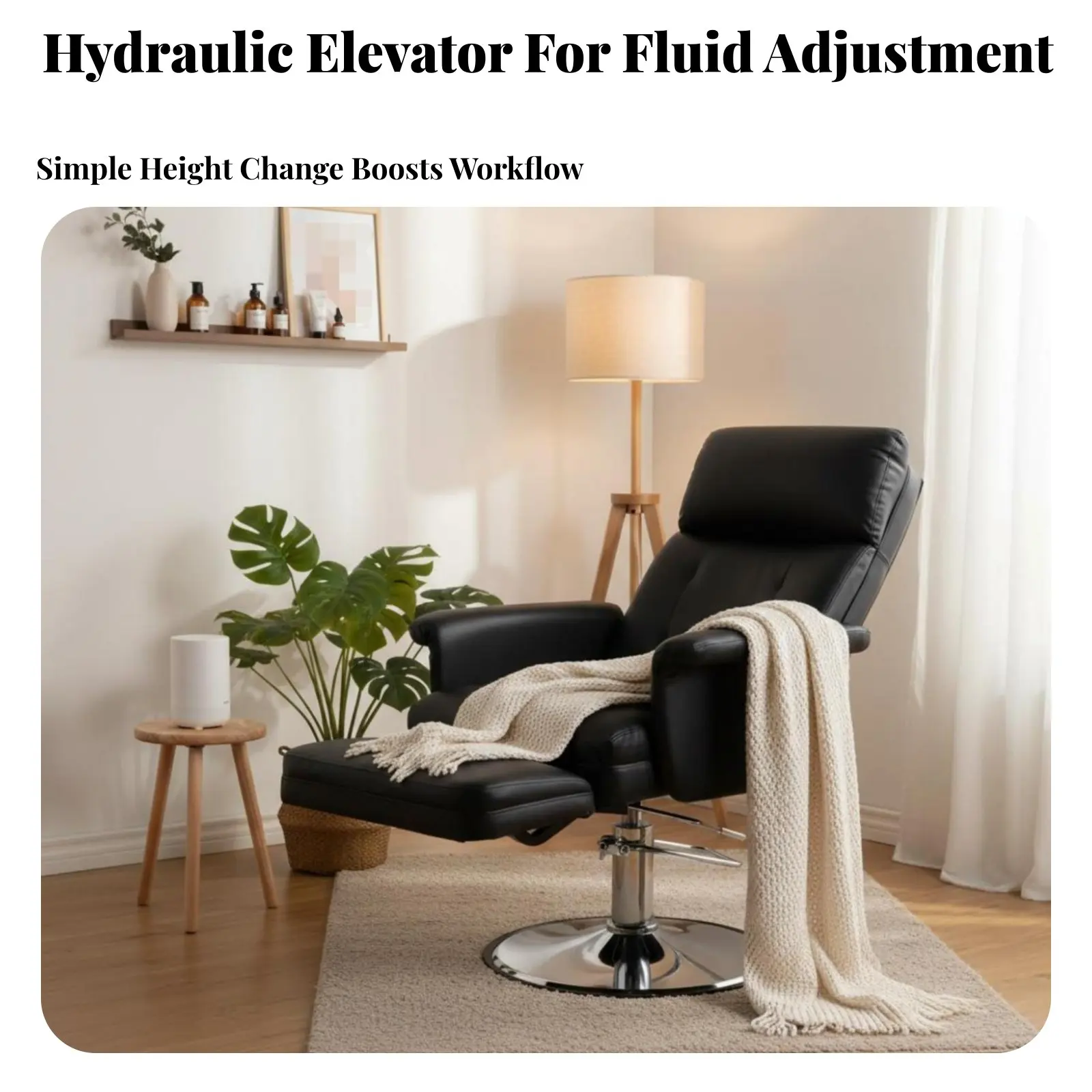 Hydraulic Esthetician Bed Fully Reclining Adjustable 3-Section Lounger with Stool Multi-Functional Stable Square Base