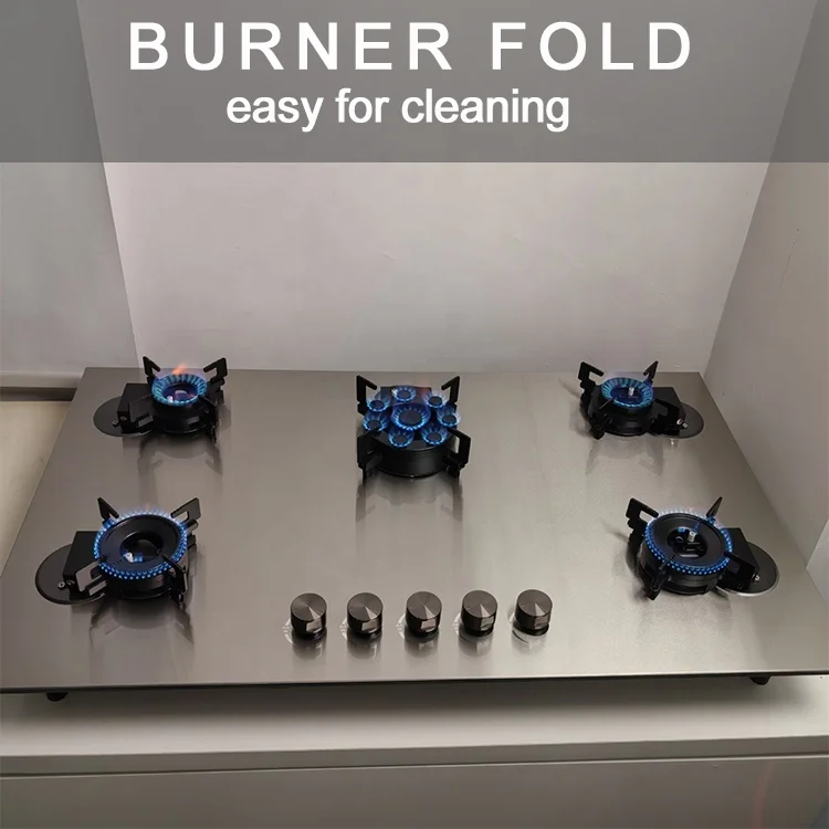 Magic Fold Burner High-power 5 burner Gas Stove Stainless Steel Top Built-in Gas Cooker