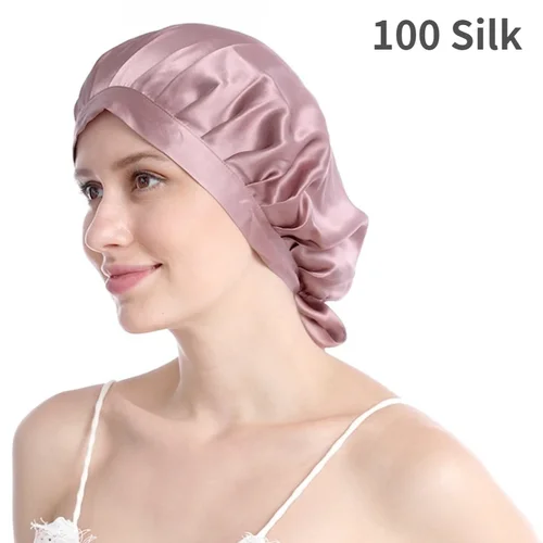 Imagen 2 del producto Gorros de pelo de seda pura para mujer, gorro para dormir de seda natural de lujo, gorros para dormir, gorros de noche, protección para el cabello, turbante, envolturas para la cabeza