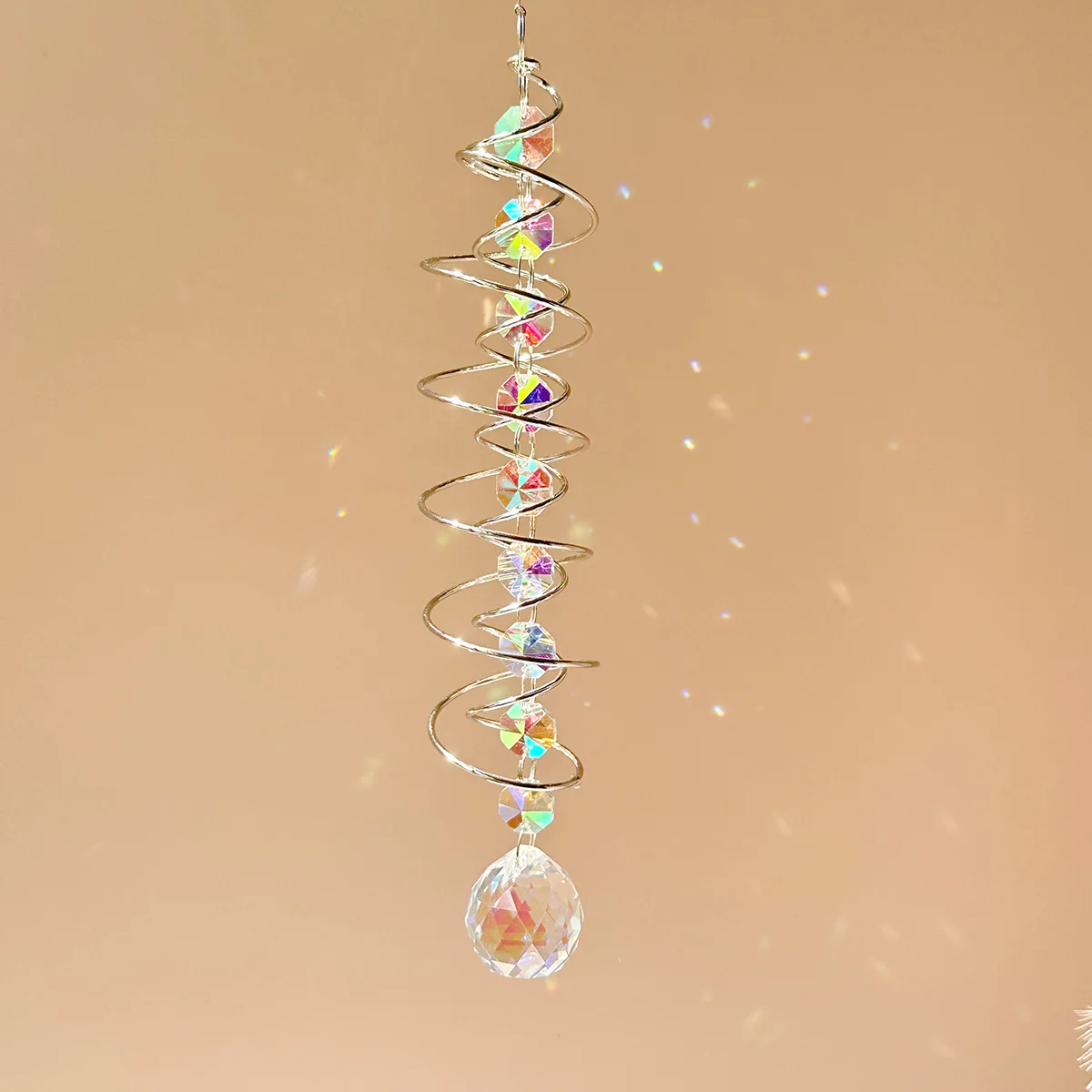 Suncatcher 3D Spiral Tailwind Spinning Crystal Ball Eternal Power Wind Clock Rainbow Made Hanging Decorations