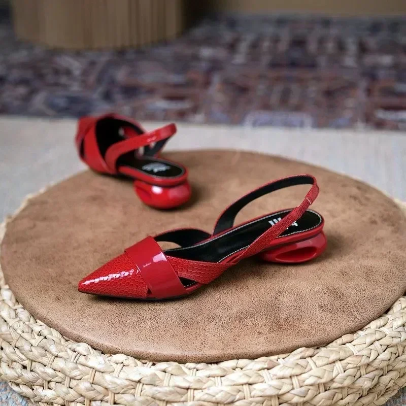 Sandalias de mujer, zapatos con talón descubierto de diseñador de lujo, tacones de punta estrecha para mujer, zapatos de tacón dorados, Sandalias de tacón de bloque, tacones femeninos para mujer