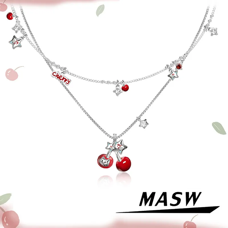 

MASW Original Design Sweet Korean Temperament Cherry Necklace For Women Female Gifts Trendy Jewelry Hot Selling Accessories