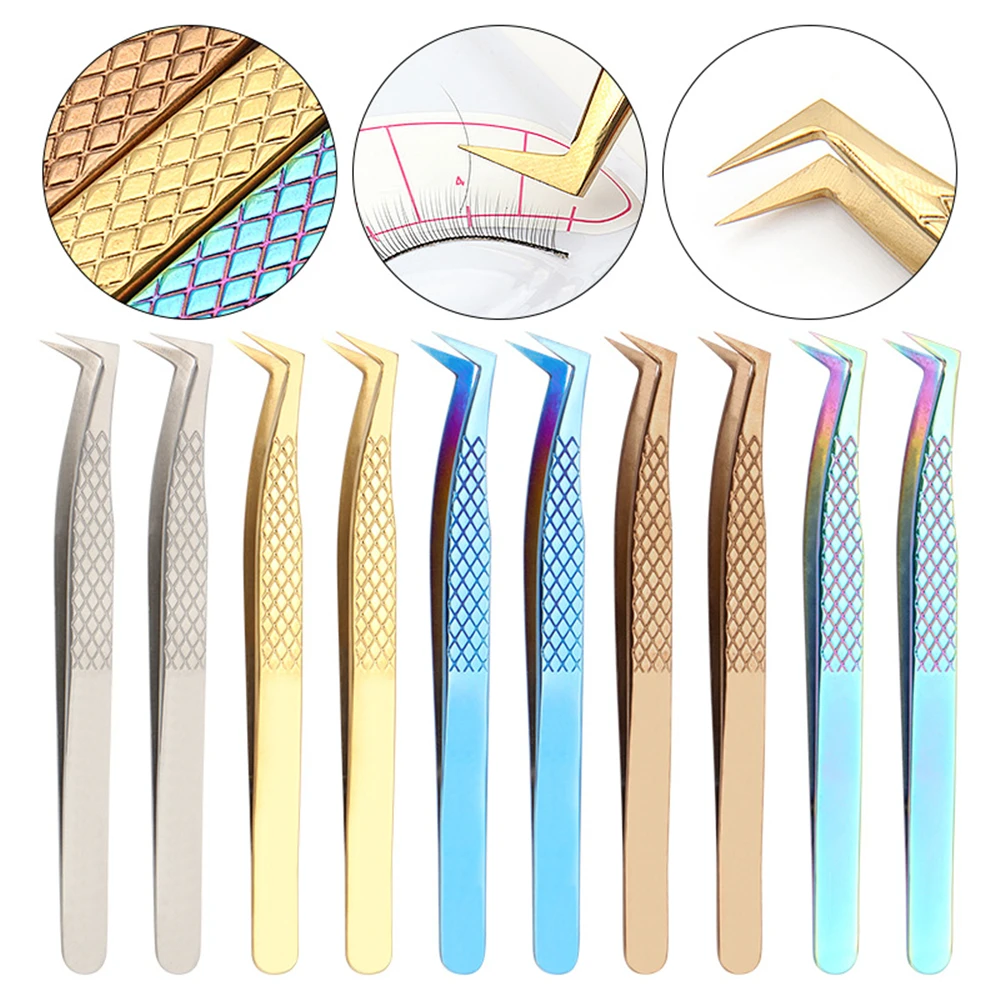 10Pcs Olecranon Eyelashes Tweezers Stainless Steel superhard High Precision Anti-Static Tweezers Eyelash Extensions Lashes Tools