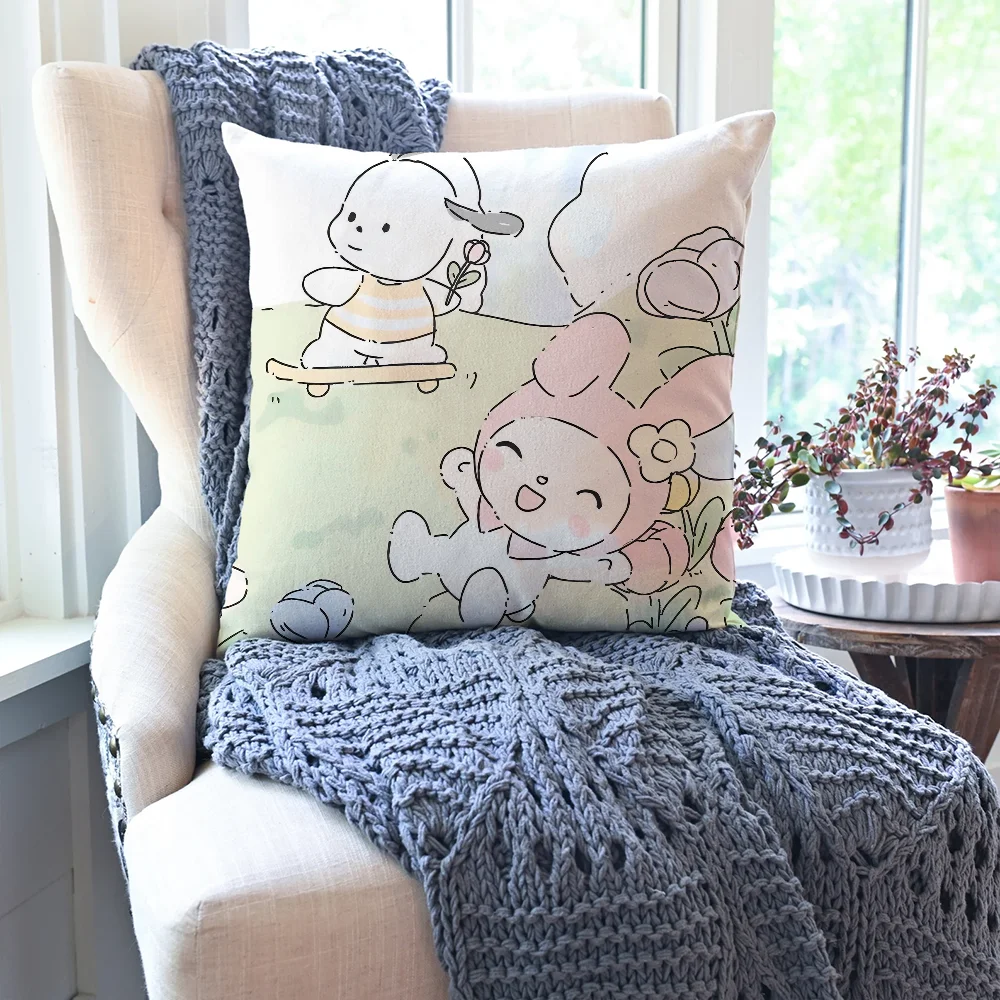 

Funny S-sanrio Pillow Case Cartoon Sofa Decorative Home Double-sided Printing Short Plush Cute Cushion Cover