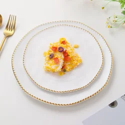 유럽 화이트 도자기 스테이크 디너 플레이트, 가정용 아침 식사 빵 디저트 플레이트, 섬세한 라운드 비즈 세라믹 플레이트, 방 식기