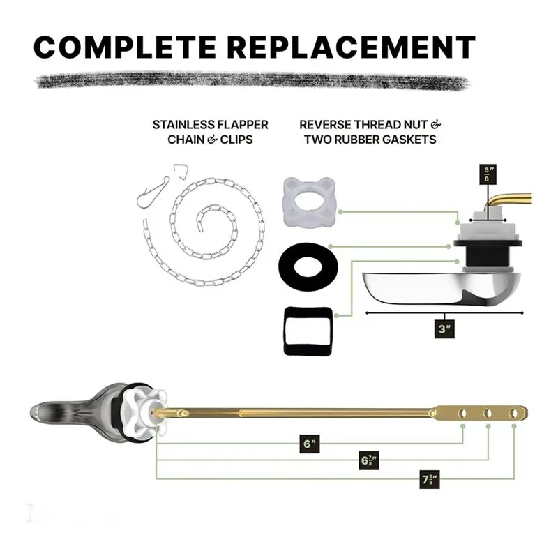 AS94-Toilet Handle Brass Lever Flush Replacement Kit With Flapper Chain, Toilet Tank Lever Universal Fitting (Side Mount)