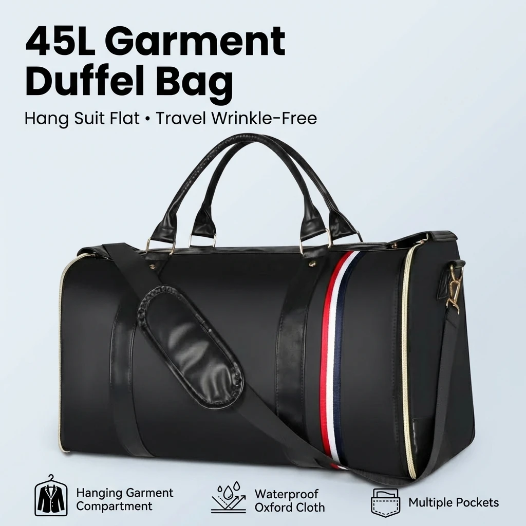 45L Garment Duffel Bag for Men, Suit Travel Bag with Hanging Garment Compartment, Waterproof Weekender Bag