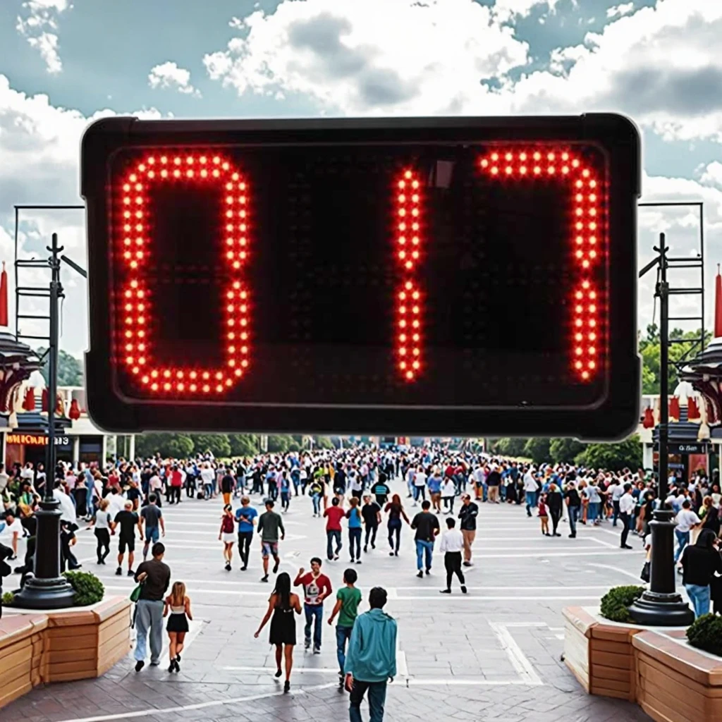 Jam Sistem Penghitung Program LED Besar 8 Inci Maks 999 Angka Penghitung Mundur dan Maju untuk Taman Hiburan Luar Ruangan Penghitung Arus Orang