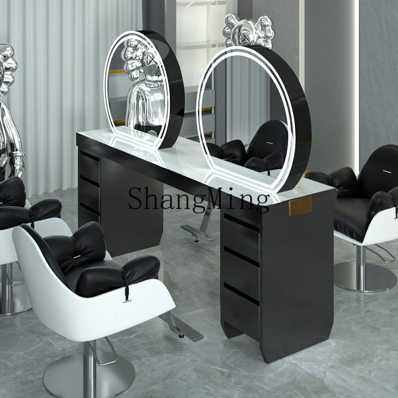 HJ new barber shop hair cutting mirror dyeing and ironing area ironing mirror table dyeing table cabinet integrated hair salon