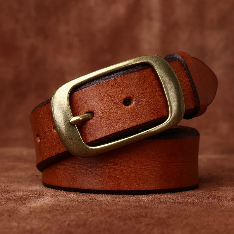 Vintage concave personality beveled edge handmade men's first layer cowhide leather belt men's leather pinbuckle belt