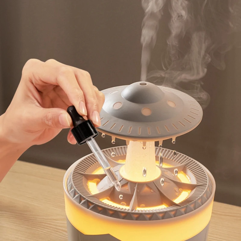 Rain Cloud Night Light Humidifier With Raining Water Drop Sound And 7 Color LED Light Essential Oil Diffuser, A Easy To Use