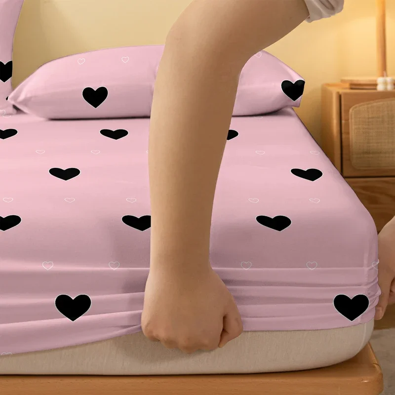 1 sábanas bajeras modernas y sencillas con estampado geométrico en forma de corazón, cubrecama estampado para dormitorio, ropa de cama (sin incluir fundas de almohada)