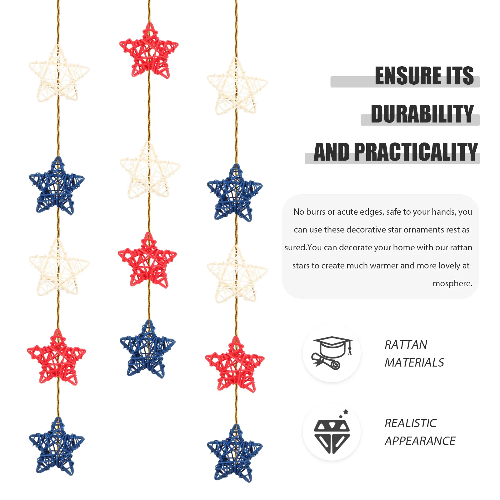 

24pcs Rattan Stars Decorative Star Shaped Hanging Ornaments Diy Party Supplies Vase Filler Woven Star Decor Independence Day