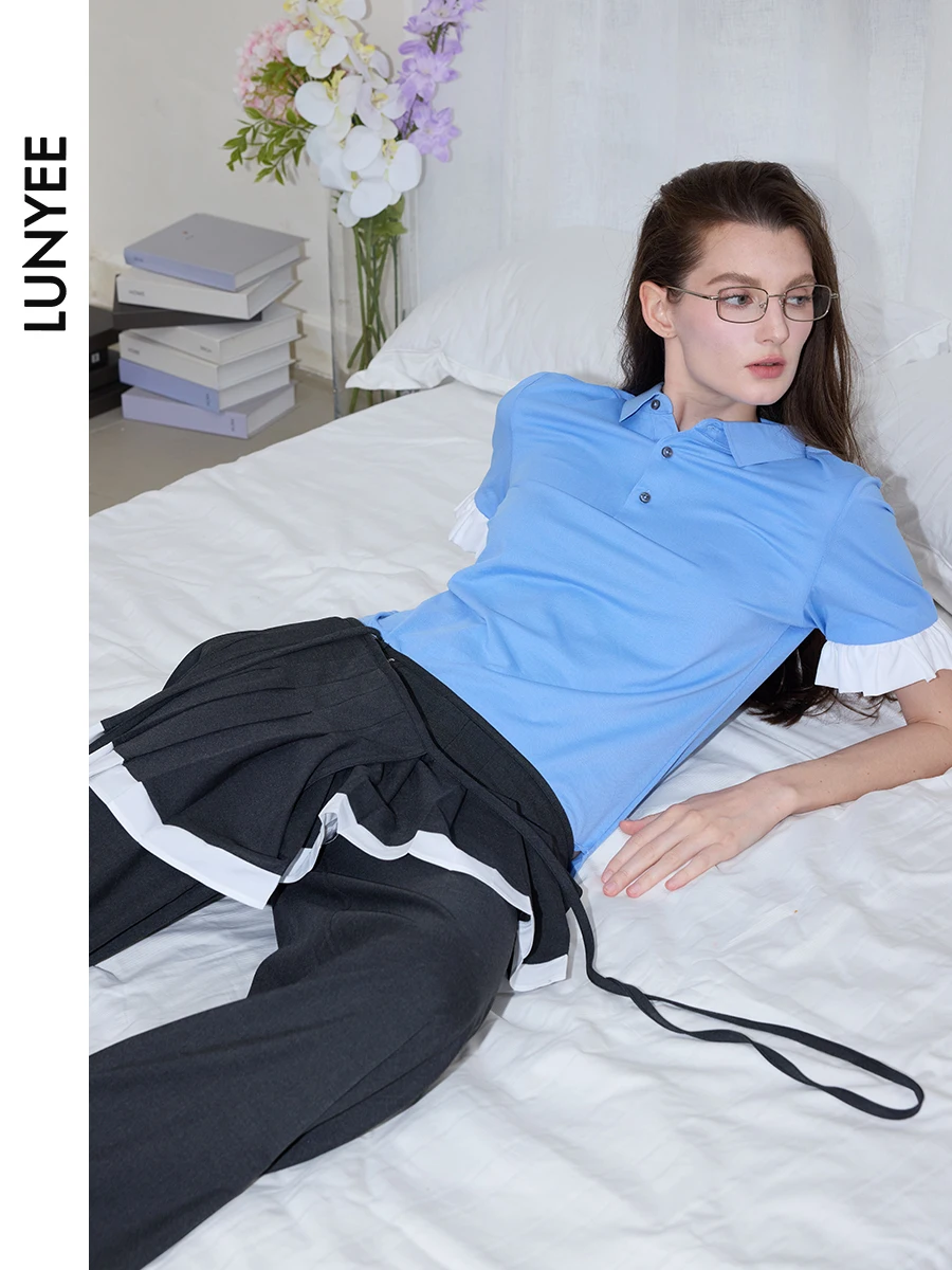 

Летний повседневный топ LUNYEE: приталенный крой, деревянные элементы, хлопок, пэчворк, прямой крой, защита от УФ-излучения