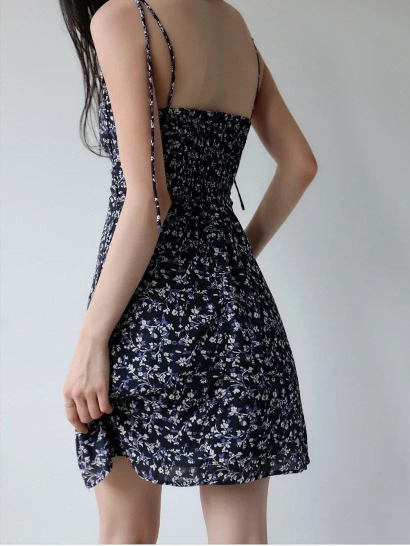 فستان نسائي بحزام سباغيتي مزين بالزهور ملابس Y2k بدون أكمام فساتين صيفية قصيرة للحفلات بدون ظهر للنساء