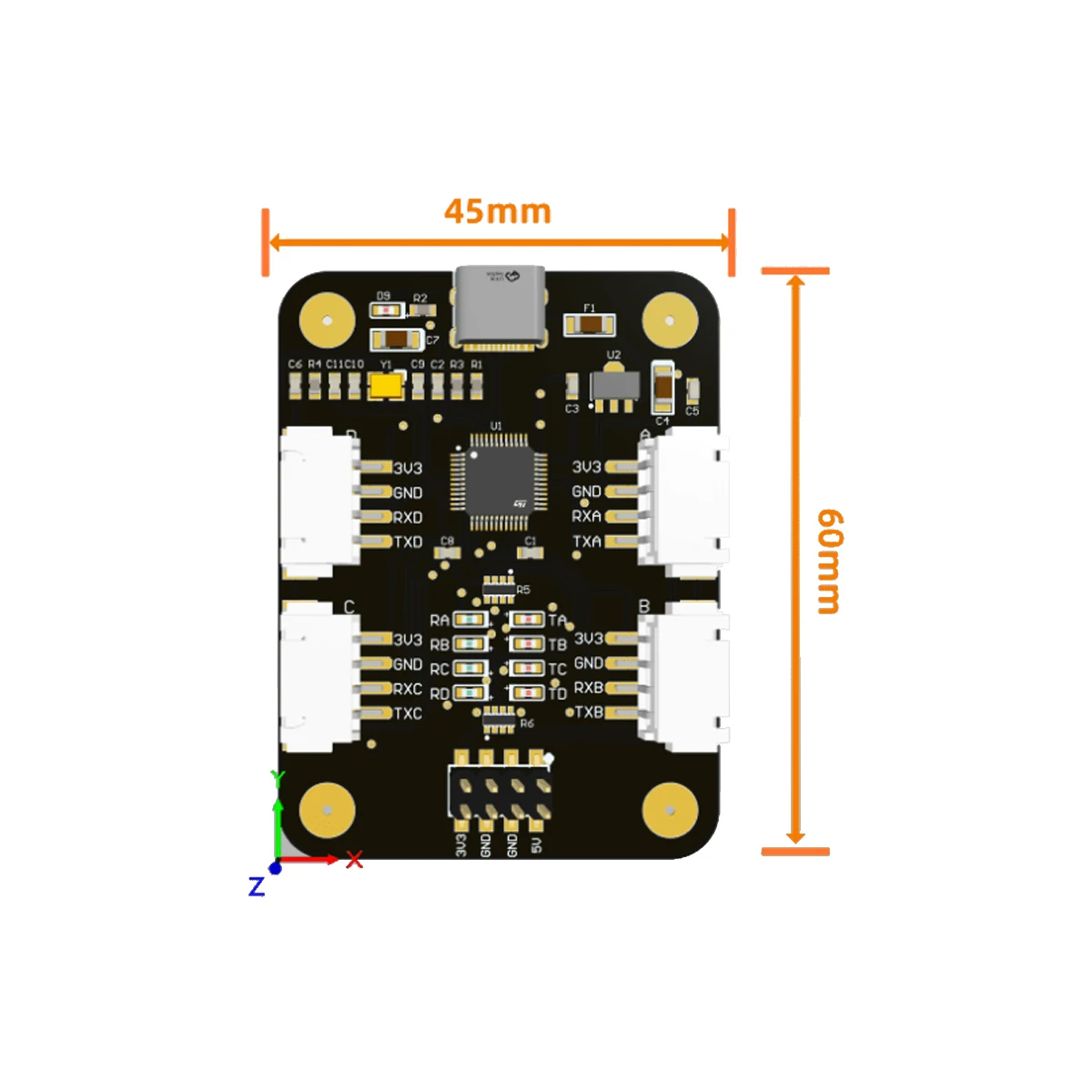 Módulo de expansión de puerto USB a TTL multicanal/4 canales/serial, chip TyepC a TTL CH344 de alta velocidad