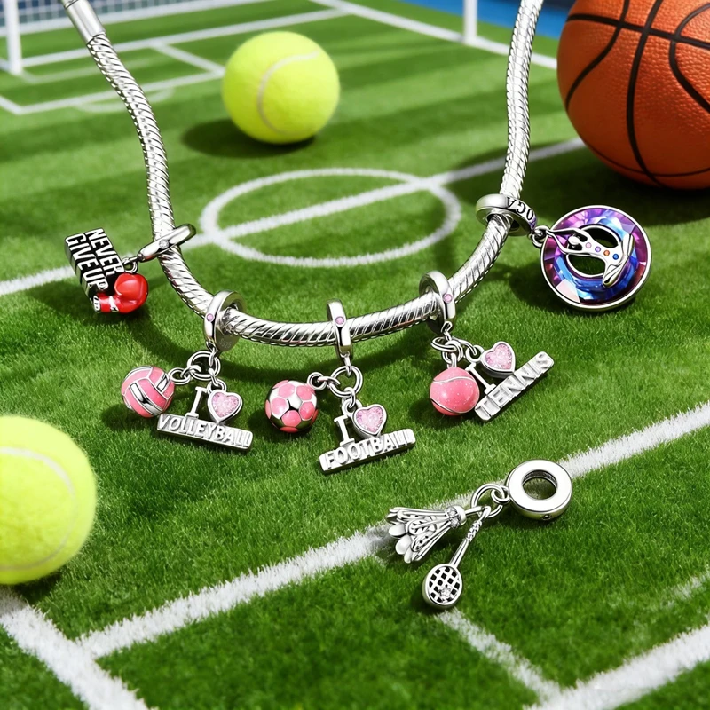 Charms 925 Sterling Silver Soccer Basketball Boxing Yoga Baseball Charm Bead Pendant Sports Series Fit Bracelet DIY Jewelry Gift view 3