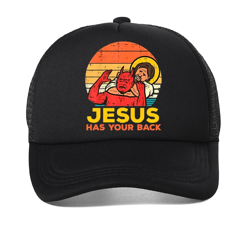 

Jesus Has Your Back Jiu Jitsu Retro Christian hat Women And Men Summer mesh breathable baseball cap