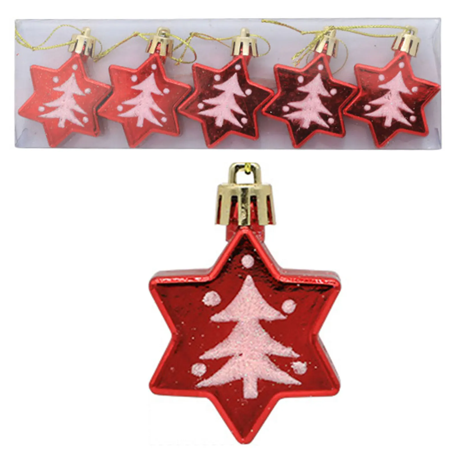 Christmas Hanging Ornaments Painted Six-pointed Stars with Hanging Rope for Xmas Tree Crafts Home