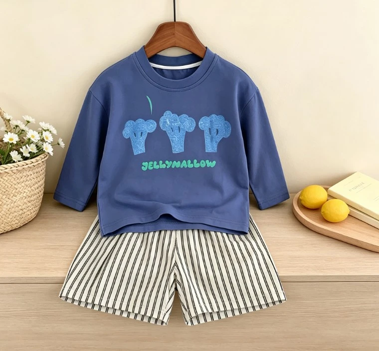 Little Boys Girls Multi Cartoon Print Long Sleeve T Shirt Cozy Knit Basic Top Children Broccoli Dog Magic Rabbit Print Tees Wear