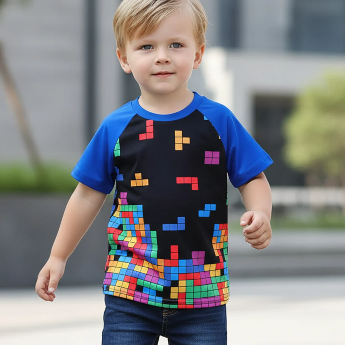 

Summer Children's Clothing Boys Interesting T Shirt Kids Clothes Splicing Sleeves Tops For 1-8 Years Blouse