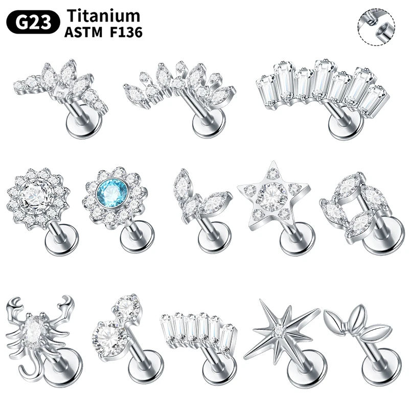1PC Titanium Piercing Cluster Cubic Zircon Cartilage Earring Tragus Pircing Flat Back Stud Helix Piercing Jewelry Women Gifts