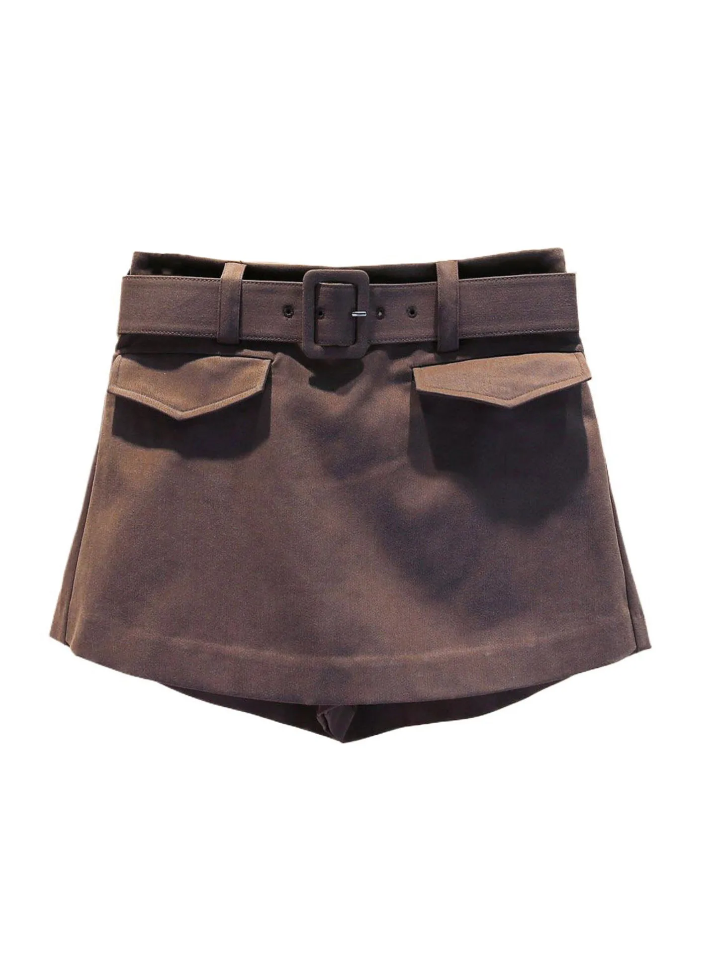 Spódnico-spodnie damskie z wysokim stanem, w kształcie litery A, modne, z paskiem, codzienne spodnie z prostymi nogawkami, kolekcja jesienna.