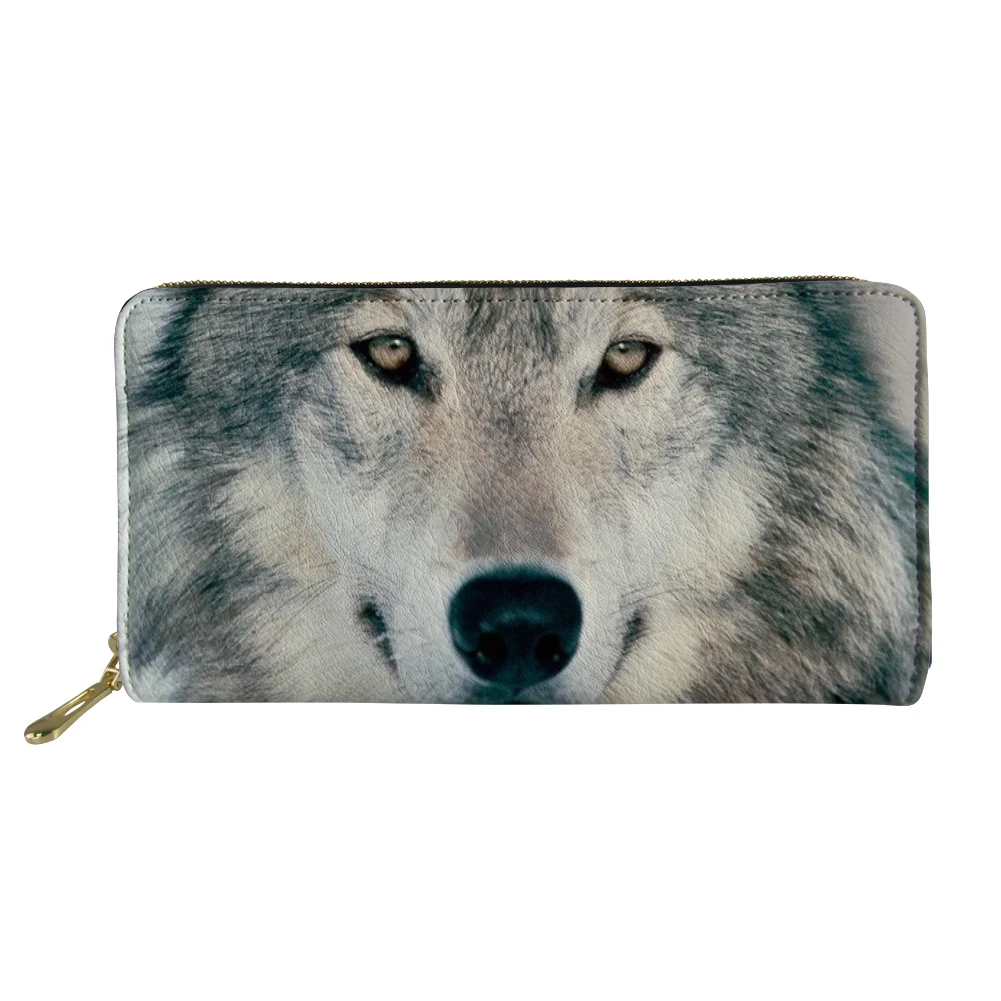 Woman Wallet long Leather Wallets Women Luxury Designer PU Purse 2026 Cute Wolf 3D Print Phone Bags for Ladies Travel Money Clip