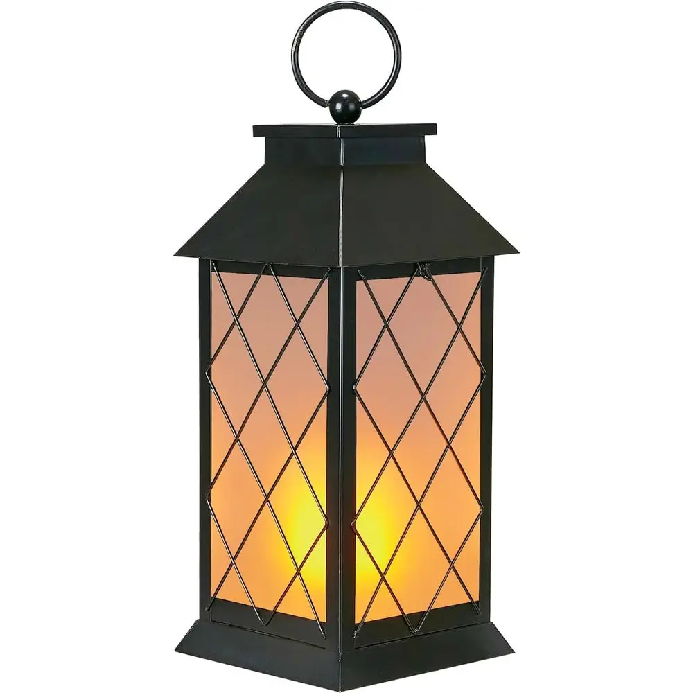 

18 Inch Outdoor Waterproof Lantern, Glass with Flicker Flame Effect, Large Hanging or Tabletop, Metal Decorative for Patio, Gard
