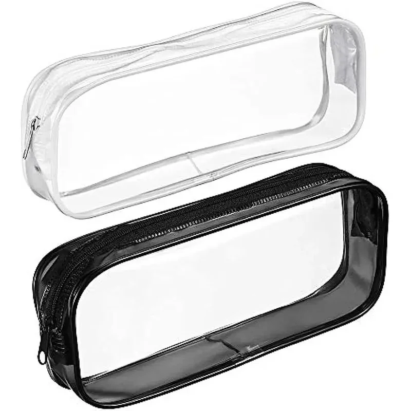 مقلمة شفافة مقاومة للماء بلون موحد - منظم مستلزمات الماكياج والمدرسة بسعة كبيرة للاستخدام المكتبي للفتيات