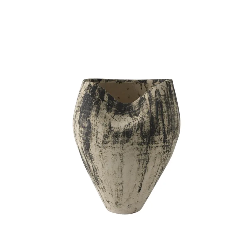 Wabi-sabi medieval swirling ceramic vase coarse pottery jar flower utensil