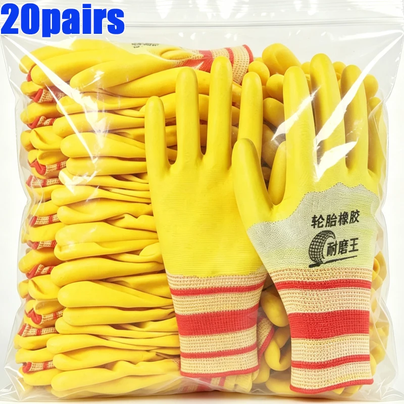 1/20Pairs Yellow Tire Rubber Gloves for Men Wear-resistant Breathable Waterproof Automotive Repair Handling Safety Gloves