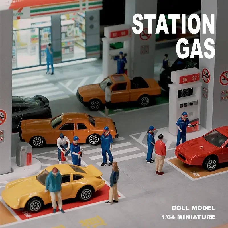 1/64 Scale Diorama Figure Model City Scene Gas Station Clerk Doll Display Figure Model Collection Toy Gift