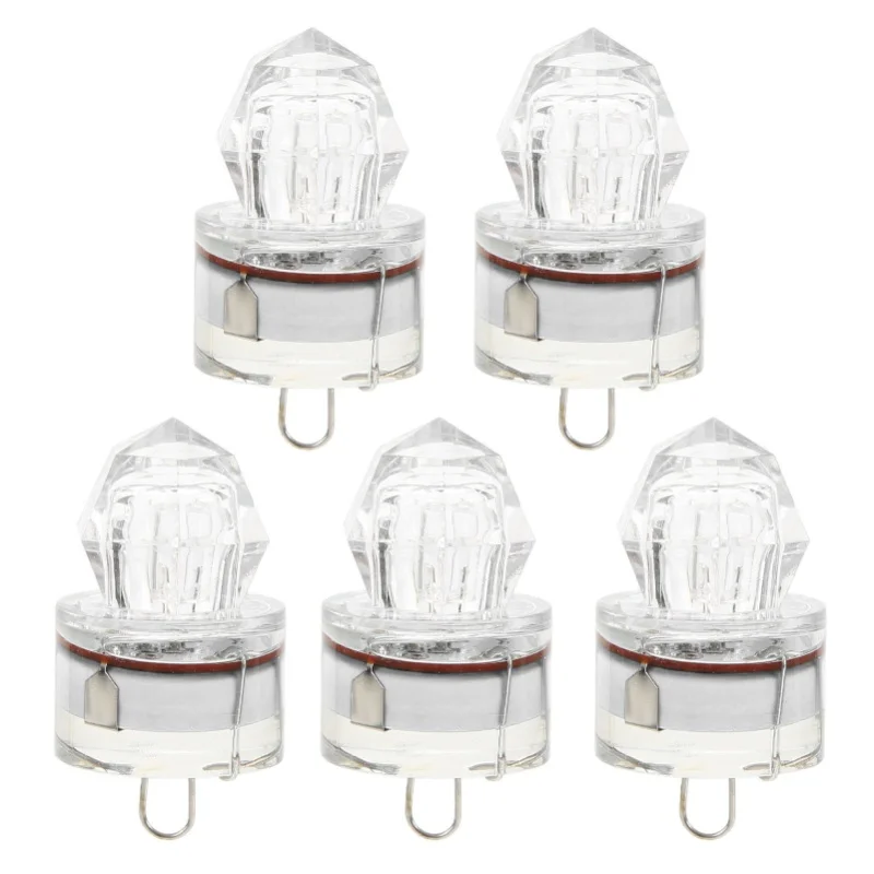 5 Stück Angelköder-Licht, Diamantform, LED, korrosionsbeständig, automatisch öffnend, blinkend, Bass-Köder-Licht, weiß