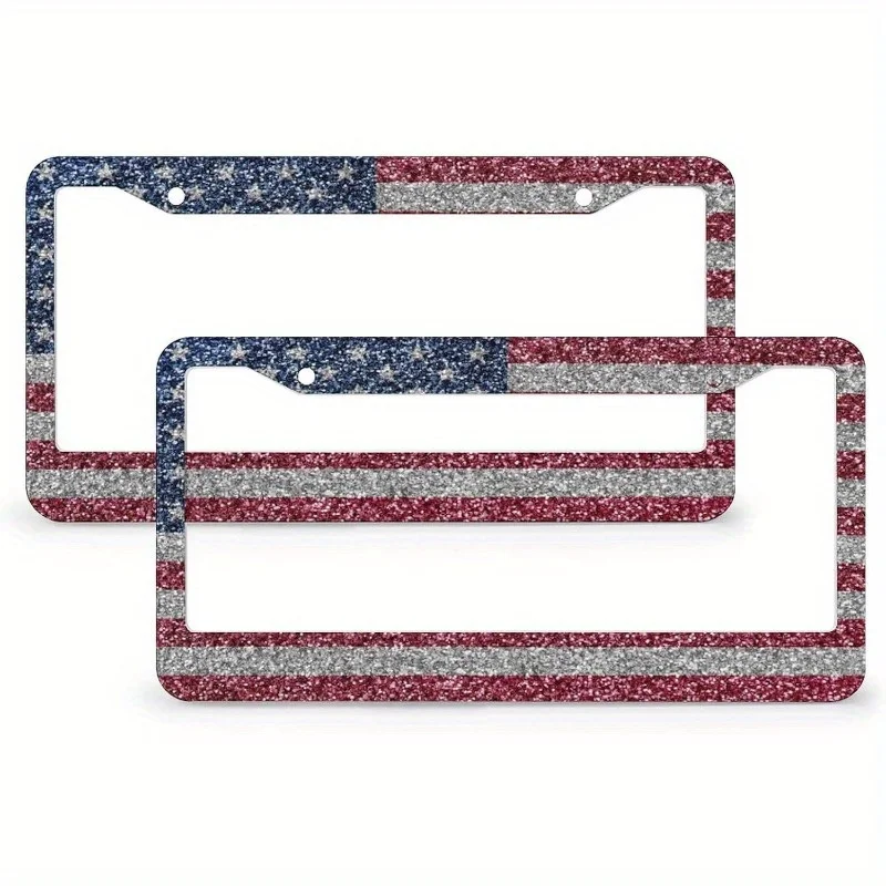 

Набор из 2-х 2D-рамок для номерных знаков с блестящими пайетками в виде флага США, передняя и задняя, алюминиевые, разноцветные, для праздничного оформления автомобиля