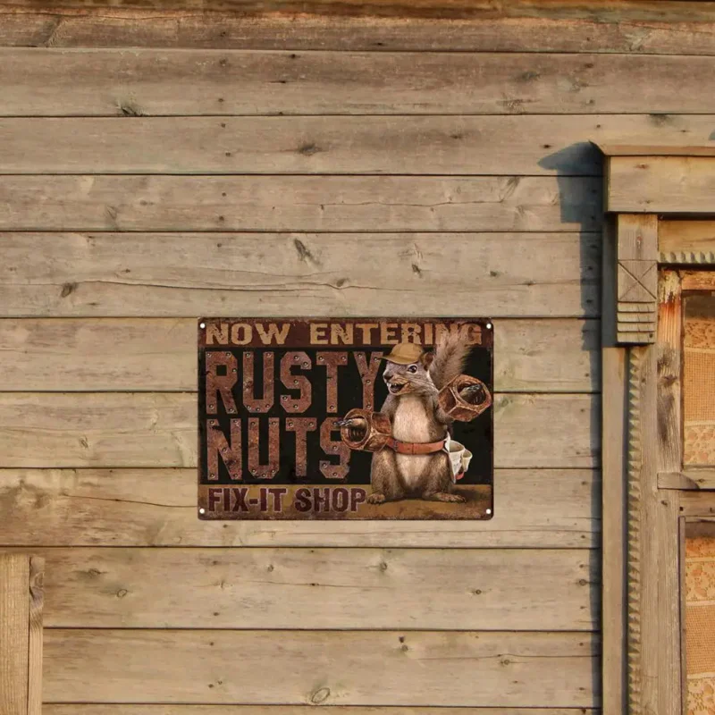 Funny Vintage Metal Tin Sign Now Entering Rusty Nuts Fix-It Shop Garage Rules Sign for Home Wall Decor Poster Plate