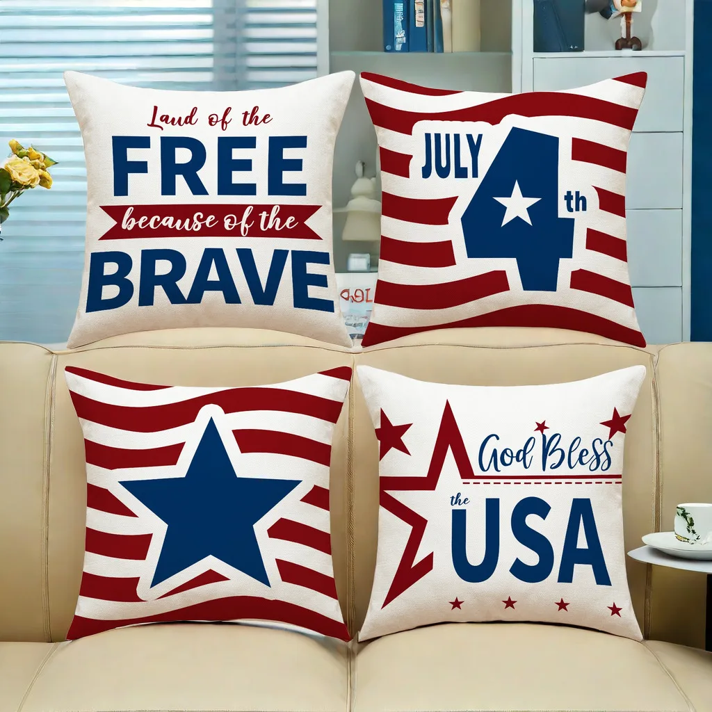 

Independence Day Pillow Cover American Style Sofa Cushion Set Cuddle Pillow Case Couch Pillow Special Pillowcase Home Decor 4Pcs