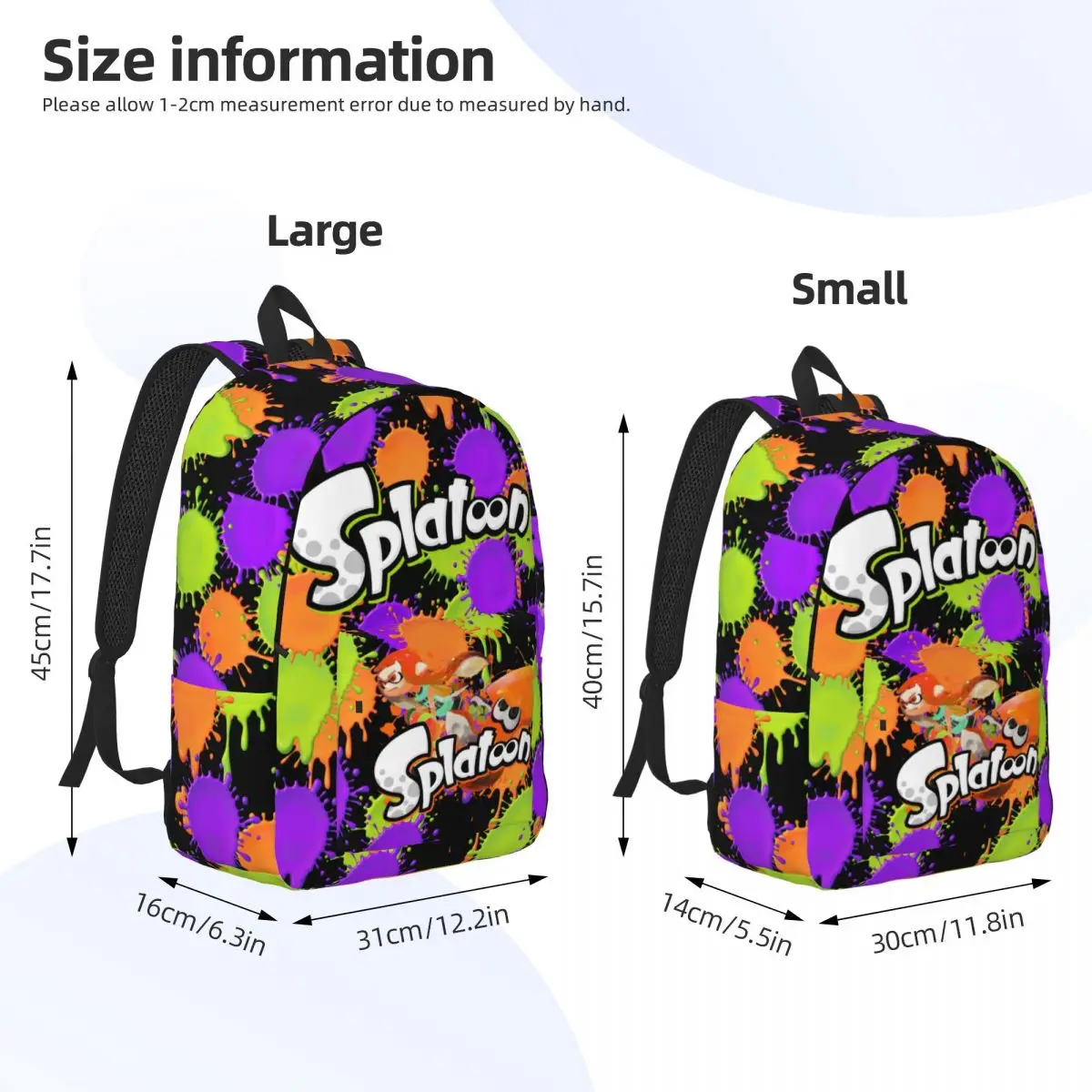 Splatoon Inkling Backpack Middle High College School Student Squid Ink Game Bookbag Teens Daypack Outdoor