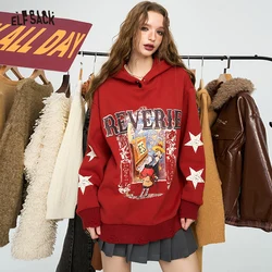 ELFSACK 2024 Winter New Arrivals Retro star cartoon printed hoodie for women