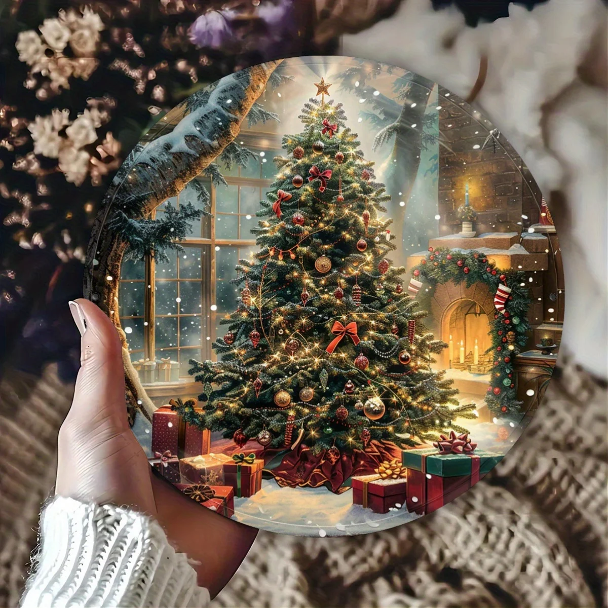 2D Flat - 1pc of 2D Flat Printed Metal Sign Measuring 20X20 Cm, Featuring Vintage Christmas Tree Wall Art. This Carved Metal Sig