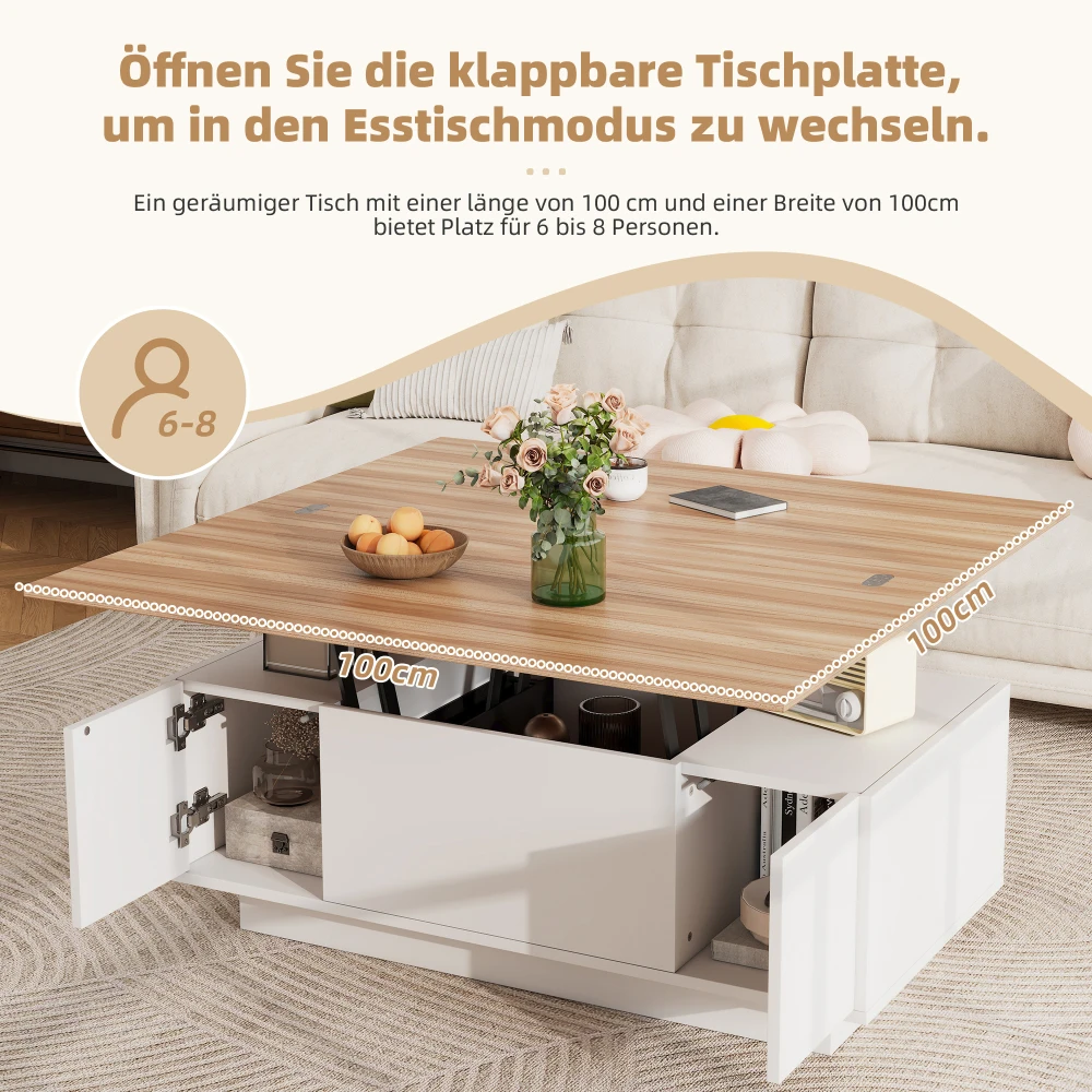 Moderner Couch-Couchtisch mit Dual-Lift-Mechanismus, versteckter Stauraum, Tragfähigkeit bis zu 50 kg, ideal für kleine Räume – Detail 18