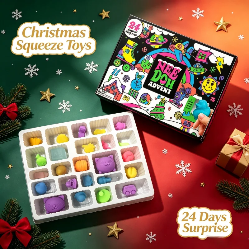 2026 Hot Sale NeeDoh Advent Calendar Gift for Children 24 Day 3D PVC Dolls Countdown Christmas 2026 New Year Surprise Gifts Set.